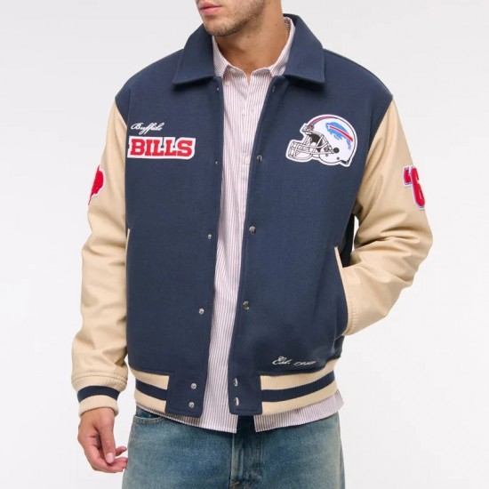 Buffalo Bills Blue and Eggshell Varsity Bomber Jacket