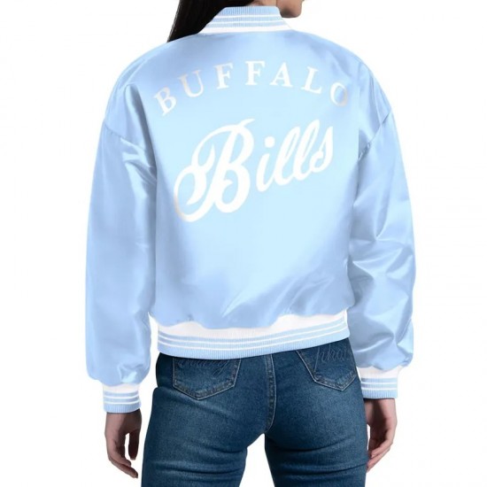 Buffalo Bills Fashion Script Light Blue Satin Jacket Classic NFL Style Buffalo Bills Fashion Script Light Blue Satin Jacket Classic NFL Style