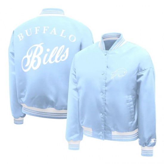 Buffalo Bills Fashion Script Light Blue Satin Jacket Classic NFL Style Buffalo Bills Fashion Script Light Blue Satin Jacket Classic NFL Style