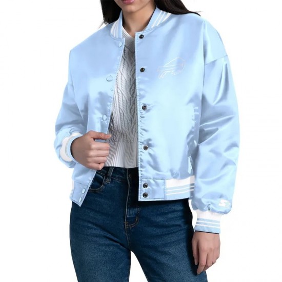 Buffalo Bills Fashion Script Light Blue Satin Jacket Classic NFL Style Buffalo Bills Fashion Script Light Blue Satin Jacket Classic NFL Style