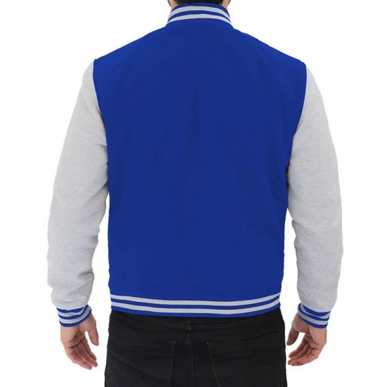 Button Up Blue And Grey Varsity Baseball Jacket Button Up Blue And Grey Varsity Baseball Jacket