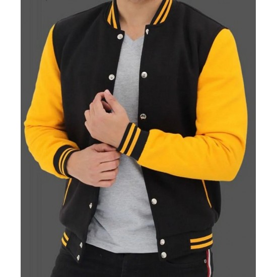Button Up Yellow And Black Varsity Baseball Jacket Button Up Yellow And Black Varsity Baseball Jacket