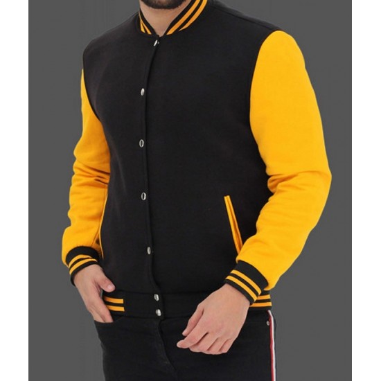 Button Up Yellow And Black Varsity Baseball Jacket Button Up Yellow And Black Varsity Baseball Jacket