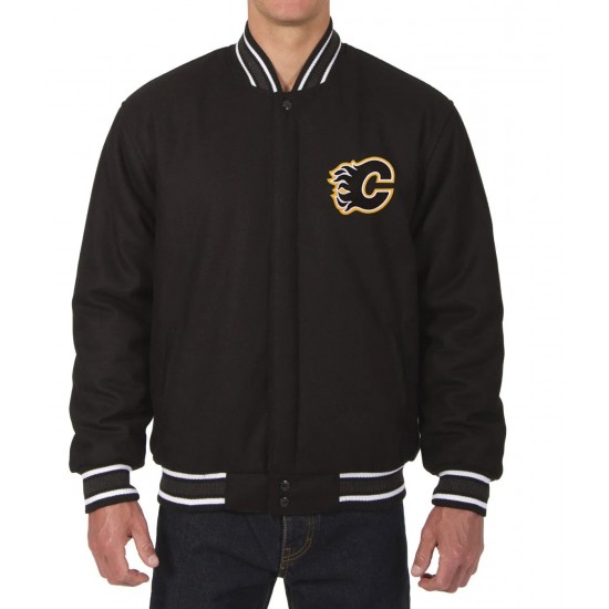 Calgary Flames Bomber Black Wool Jacket Calgary Flames Bomber Black Wool Jacket