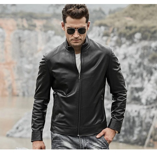 Casual Slim Fit Plain Leather Jacket Casual Slim Fit Plain Leather Jacket