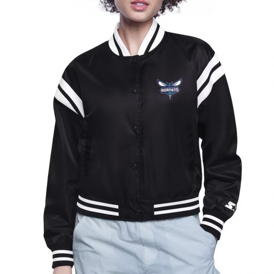 Charlotte Hornets Printed Logo Varsity Satin Jacket Charlotte Hornets Printed Logo Varsity Satin Jacket