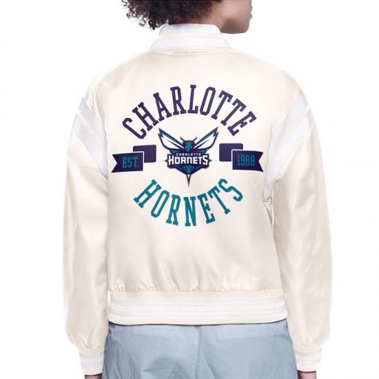 Charlotte Hornets Printed Logo Varsity Satin Jacket Charlotte Hornets Printed Logo Varsity Satin Jacket