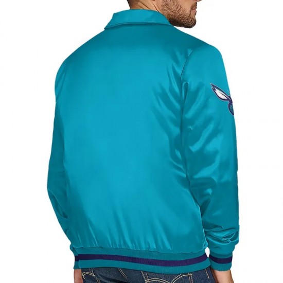 Charlotte Hornets Stitch Applique Teal Satin Jacket