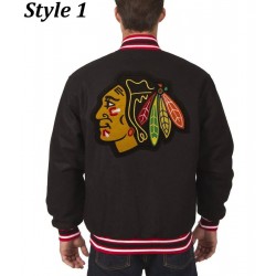 Chicago Blackhawks Bomber Black Wool Jacket 
