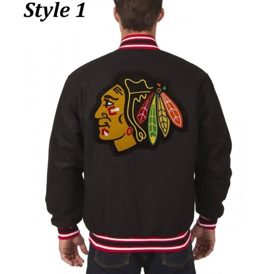 Chicago Blackhawks Bomber Black Wool Jacket Chicago Blackhawks Bomber Black Wool Jacket