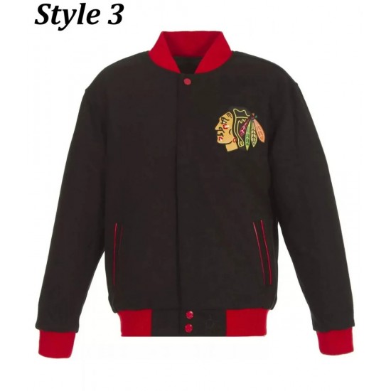 Chicago Blackhawks Bomber Black Wool Jacket Chicago Blackhawks Bomber Black Wool Jacket