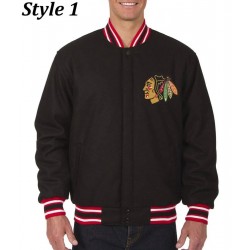 Chicago Blackhawks Bomber Black Wool Jacket 