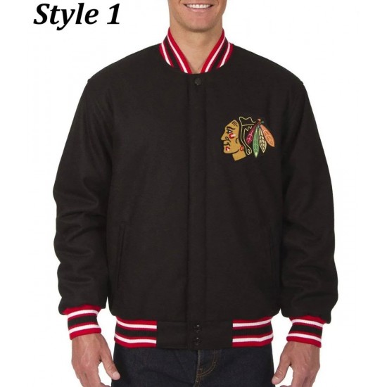 Chicago Blackhawks Bomber Black Wool Jacket Chicago Blackhawks Bomber Black Wool Jacket