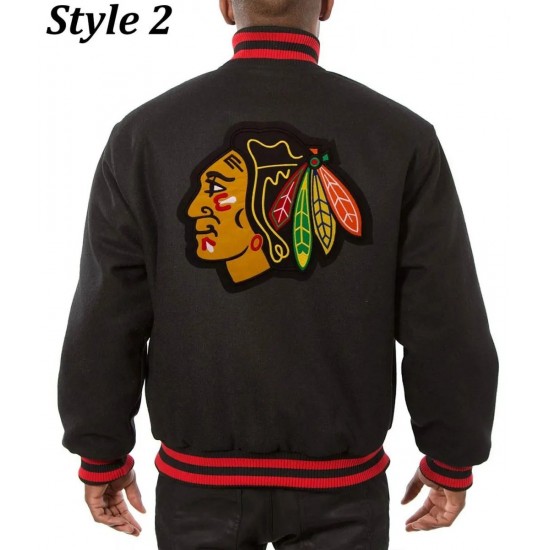 Chicago Blackhawks Bomber Black Wool Jacket Chicago Blackhawks Bomber Black Wool Jacket