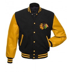 Chicago Blackhawks NHL Black and Yellow Varsity Jacket