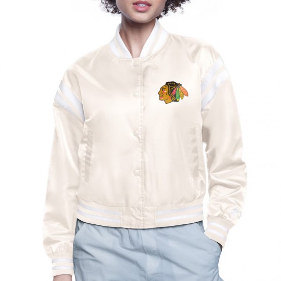 Chicago Blackhawks Printed Logo Varsity Satin Jacket Chicago Blackhawks Printed Logo Varsity Satin Jacket