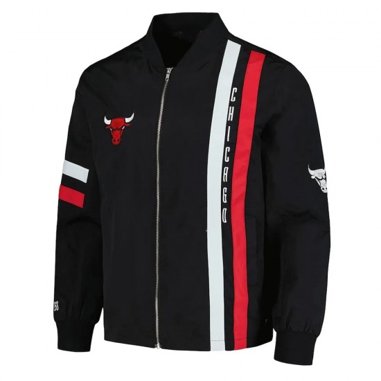Chicago Bulls Black Stitch Applique Bomber Jacket Chicago Bulls Black Stitch Applique Bomber Jacket