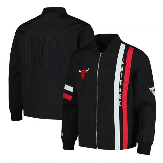 Chicago Bulls Black Stitch Applique Bomber Jacket Chicago Bulls Black Stitch Applique Bomber Jacket
