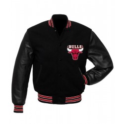 Chicago Bulls Letterman Baseball Black and Red Jacket