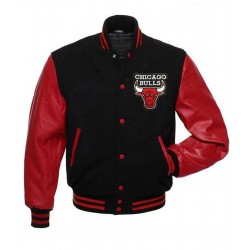 Chicago Bulls Letterman Baseball Black and Red Jacket