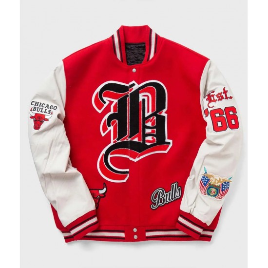 Chicago Bulls Letterman Red and White Jacket Chicago Bulls Letterman Red and White Jacket