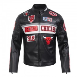 Chicago Bulls Moto Black Leather Jacket