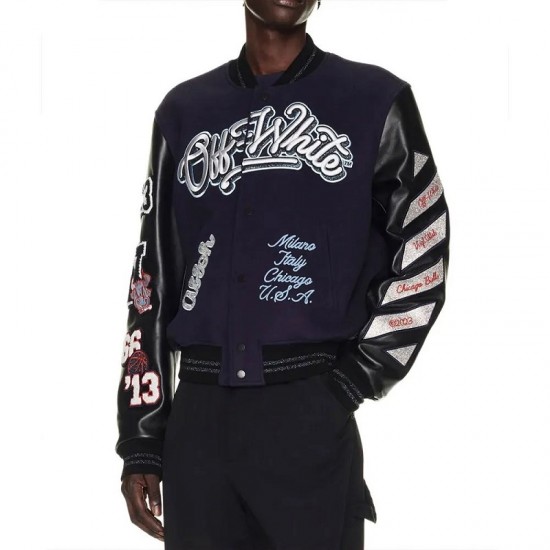 Chicago Bulls Off-White Purple Varsity Jacket Chicago Bulls Off-White Purple Varsity Jacket