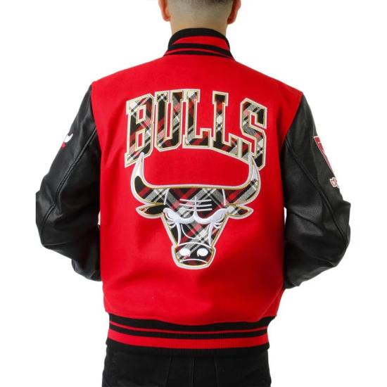 Chicago Bulls Plaid Patches Varsity Jacket Chicago Bulls Plaid Patches Varsity Jacket
