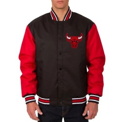 Chicago Bulls Poly Twill Black and Red Jacket