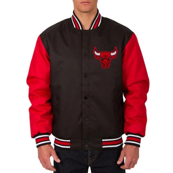 Chicago Bulls Poly Twill Black and Red Jacket
