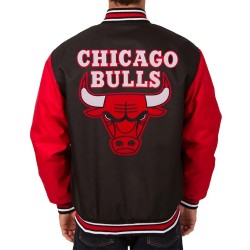 Chicago Bulls Poly Twill Black and Red Jacket