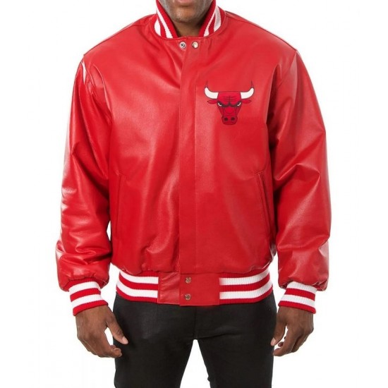 Chicago Bulls Red Leather Varsity Jacket