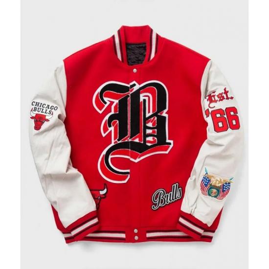 Chicago Bulls Red Wool and White Leather Varsity Letterman Jacket Chicago Bulls Red Wool and White Leather Varsity Letterman Jacket