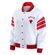 Chicago Bulls Snap Front White Fleece Jacket