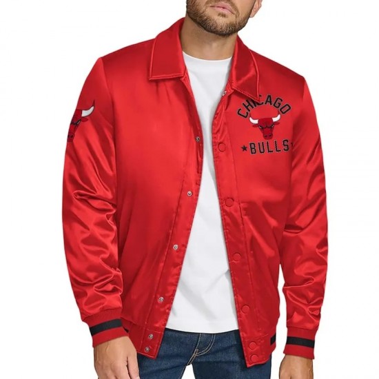 Chicago Bulls Stitch Appliqué Red Satin Jacket