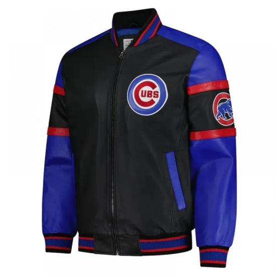 Chicago Cubs Black and Blue Varsity Leather Jacket Chicago Cubs Black and Blue Varsity Leather Jacket