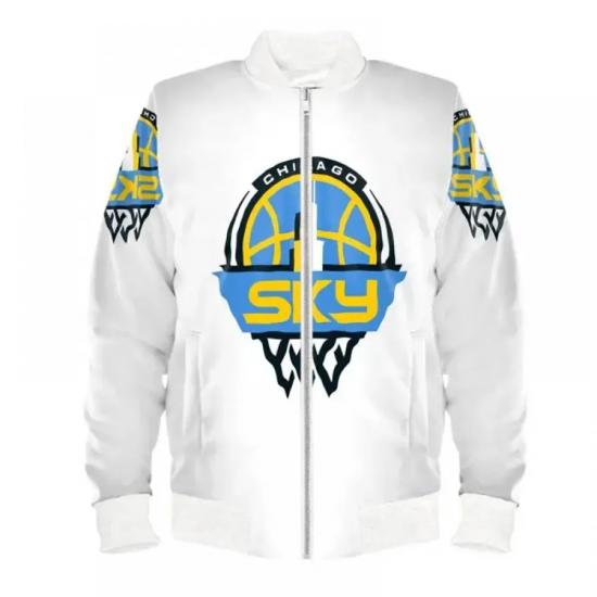Chicago Sky White Satin Varsity Jacket Chicago Sky White Satin Varsity Jacket