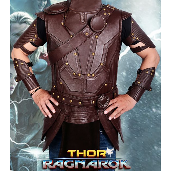 Chris Hemsworth Thor Ragnarok Brown Leather Vest With Removable Belts Chris Hemsworth Thor Ragnarok Brown Leather Vest With Removable Belts
