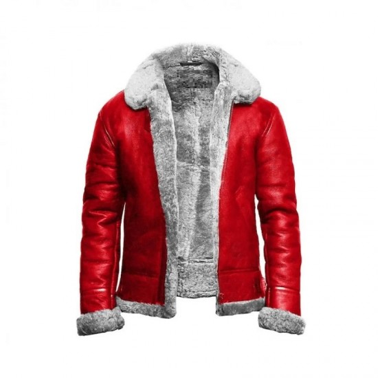 Christmas Holiday Red A2 Bomber Aviator With Real Fur Collar Genuine Leather Jacket Christmas Holiday Red A2 Bomber Aviator With Real Fur Collar Genuine Leather Jacket