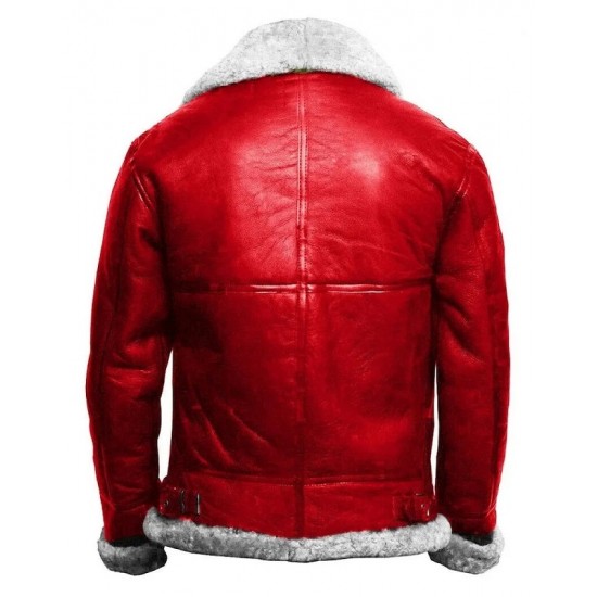 Christmas Holiday Red A2 Bomber Aviator With Real Fur Collar Genuine Leather Jacket Christmas Holiday Red A2 Bomber Aviator With Real Fur Collar Genuine Leather Jacket