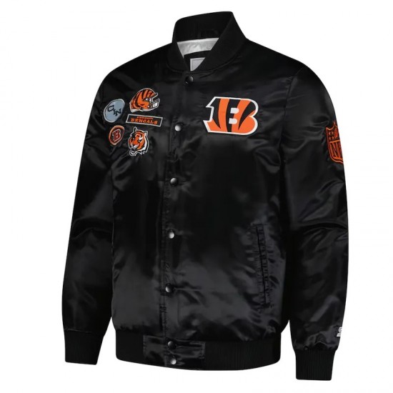 Cincinnati Bengals Black Varsity Satin Jacket Cincinnati Bengals Black Varsity Satin Jacket