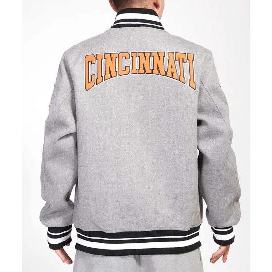 Cincinnati Bengals Crest Emblem Gray Varsity Wool Jacket