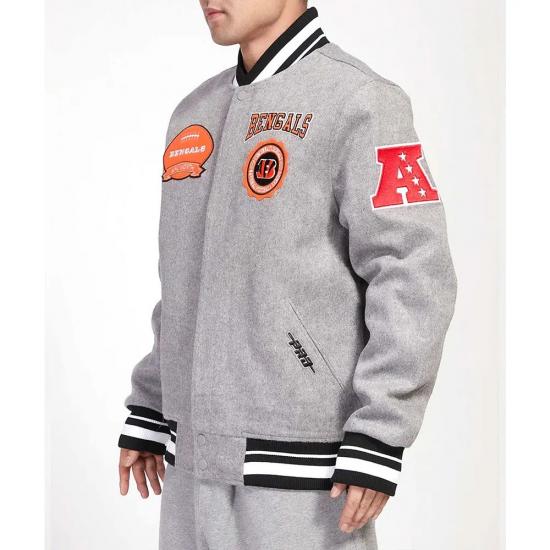 Cincinnati Bengals Crest Emblem Gray Varsity Wool Jacket