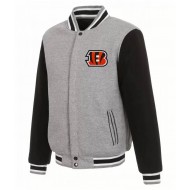 Cincinnati Bengals Letterman Gray and Black Wool Jacket