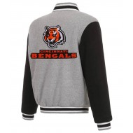 Cincinnati Bengals Letterman Gray and Black Wool Jacket