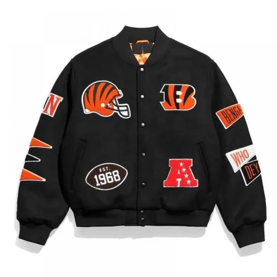 Cincinnati Bengals Pennant Black Varsity Wool Jacket Cincinnati Bengals Pennant Black Varsity Wool Jacket