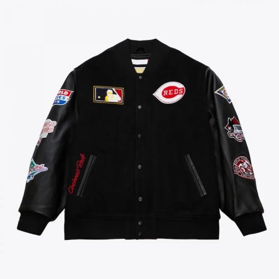 Cincinnati Reds Black Out Vintage Logo Varsity Jacket Cincinnati Reds Black Out Vintage Logo Varsity Jacket