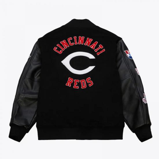 Cincinnati Reds Black Out Vintage Logo Varsity Jacket Cincinnati Reds Black Out Vintage Logo Varsity Jacket