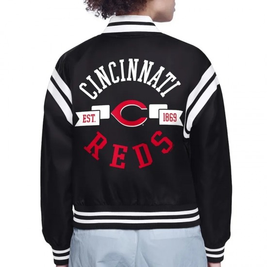 Cincinnati Reds Printed Logo Varsity Satin Jacket Cincinnati Reds Printed Logo Varsity Satin Jacket