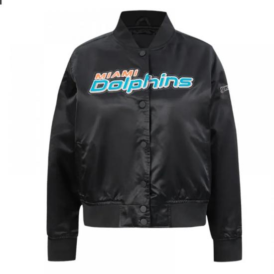 Classic Miami Dolphins Black Satin Jacket Classic Miami Dolphins Black Satin Jacket